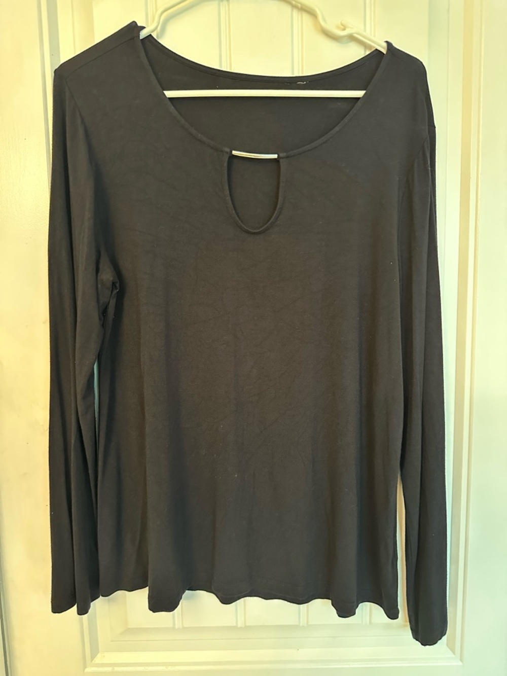 IMAN Black Long-Sleeve Tee with Keyhole and Bar Accent